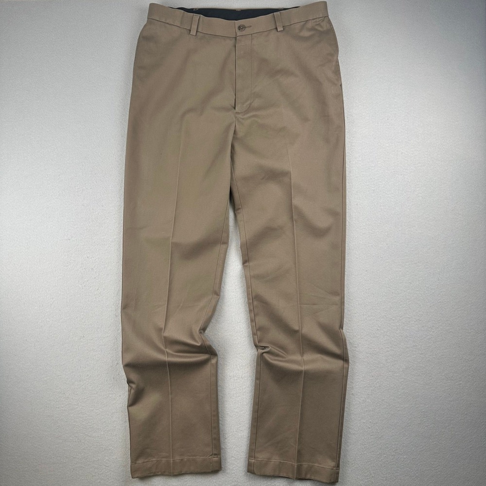 Roundtree & Yorke Chino Pants Mens 34x34 Tan Classic Fit Cotton Flat Front Khaki